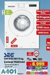 SEG CM 910 İNV 9 KG ÇAMAŞIR MAKİNESİ SEG CM 910 İNV 9 KG ÇAMAŞIR MAKİNESİ
